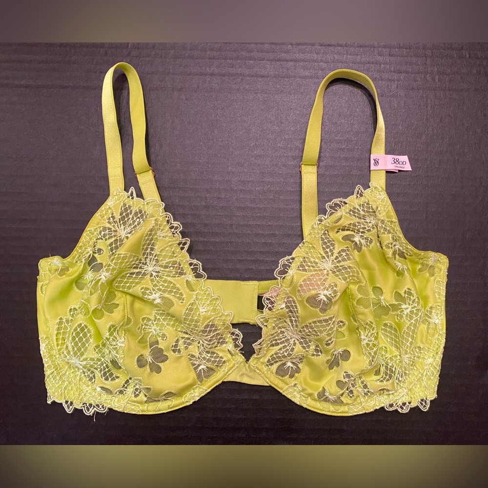 VICTORIA'S SECRET Ziggy Glam Lace Floral Embroidery Unlined‎ Demi Bra Size 38DD - Picture 4 of 10